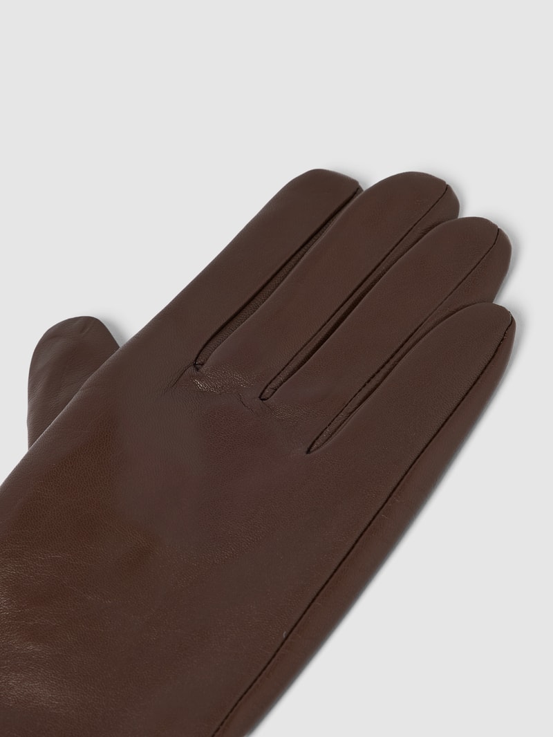 Lederhandschuhe mit Label-Detail Modell 'ESSENTIAL FLAG' in dunkelbraun