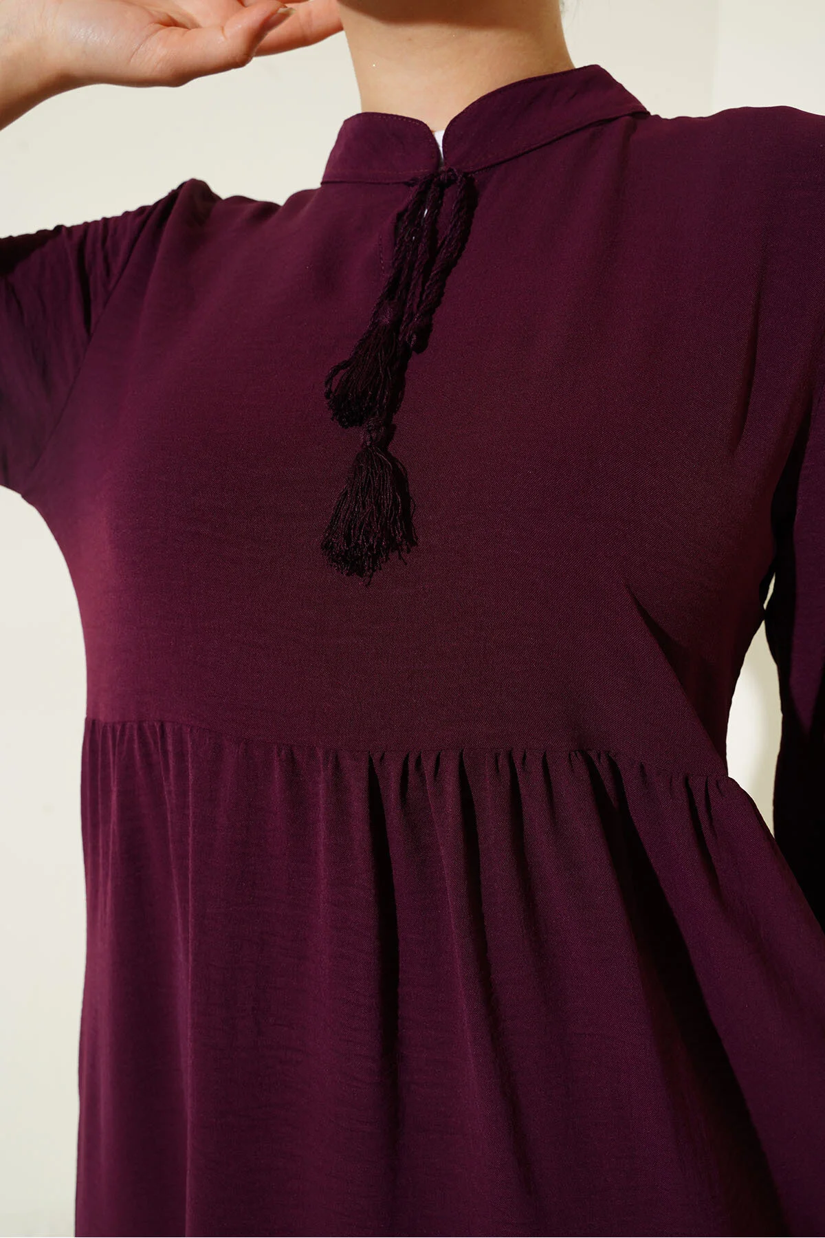 Bigdart  1627 Hijab-Kleid mit Kragen und Schnürung – Hellbordeauxrot