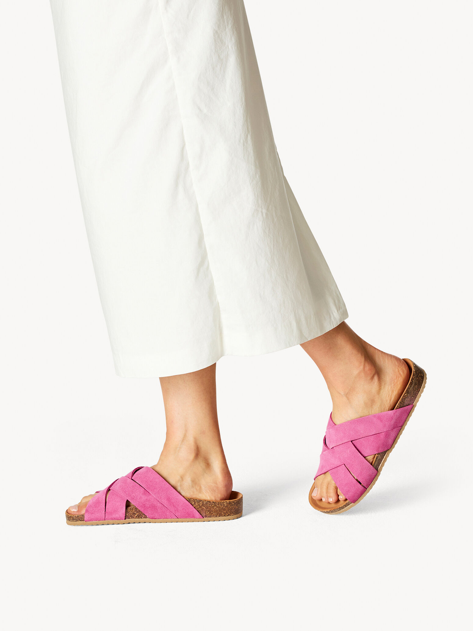 Mule en cuir - rose fuchsia