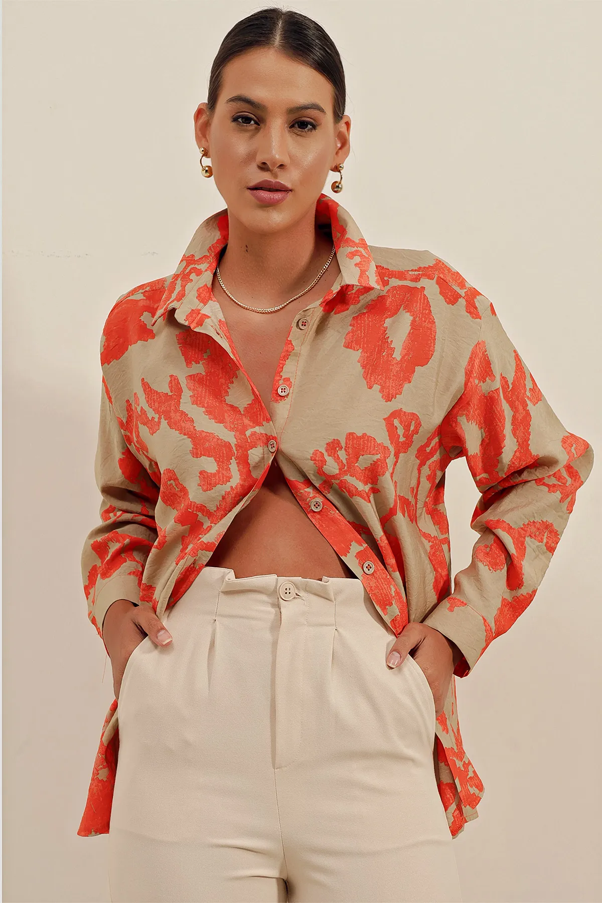 Bigdart  3900 Oversize Long Basic Shirt – V. Orange
