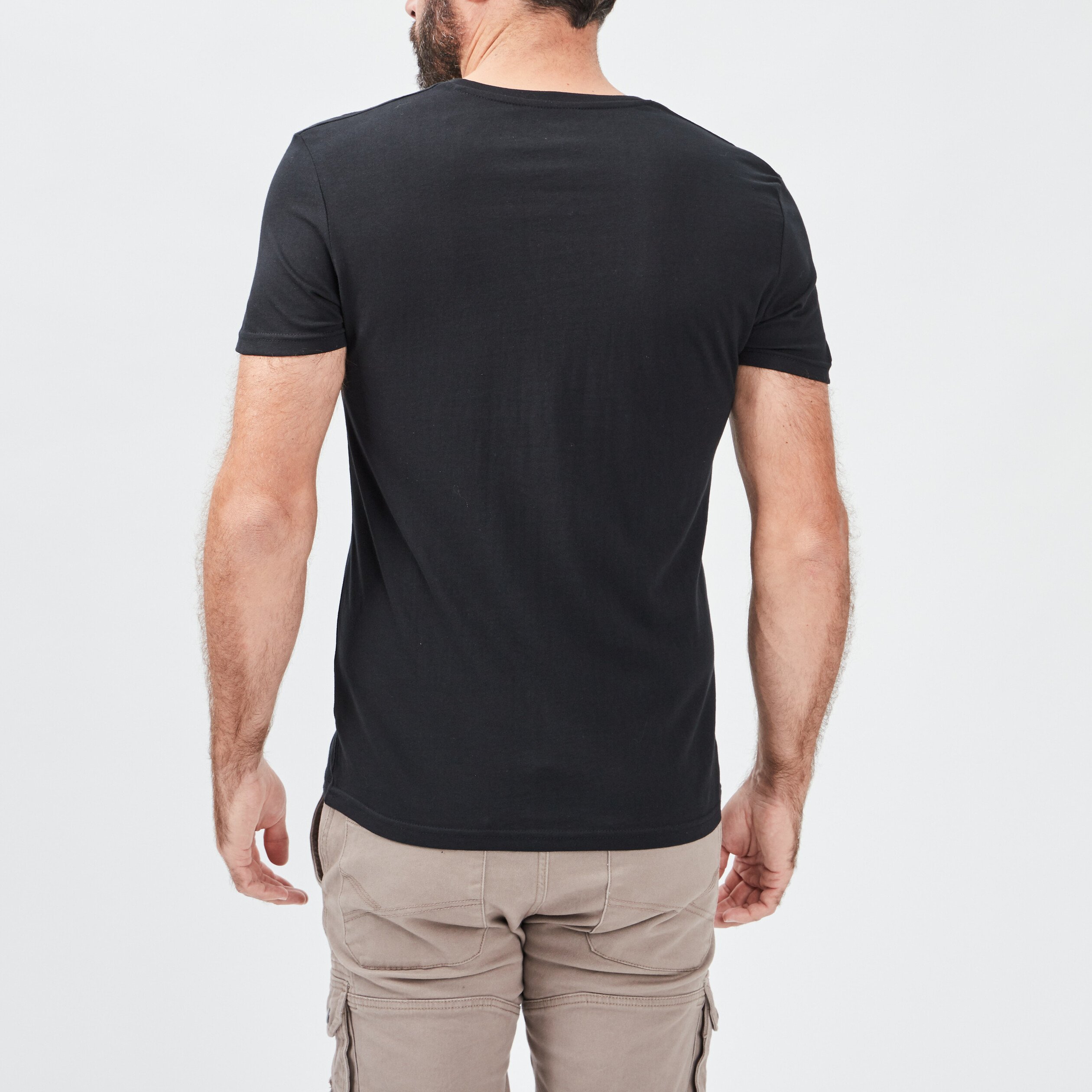 T-shirt manches courtes coton col V noir homme | La Halle