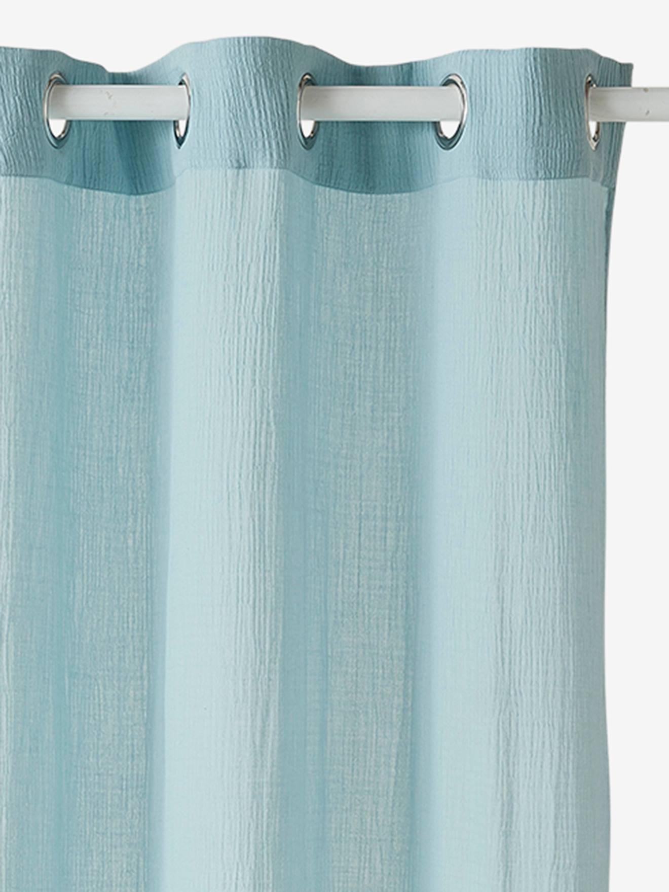 Rideau tamisant en gaze de coton bleu grisé