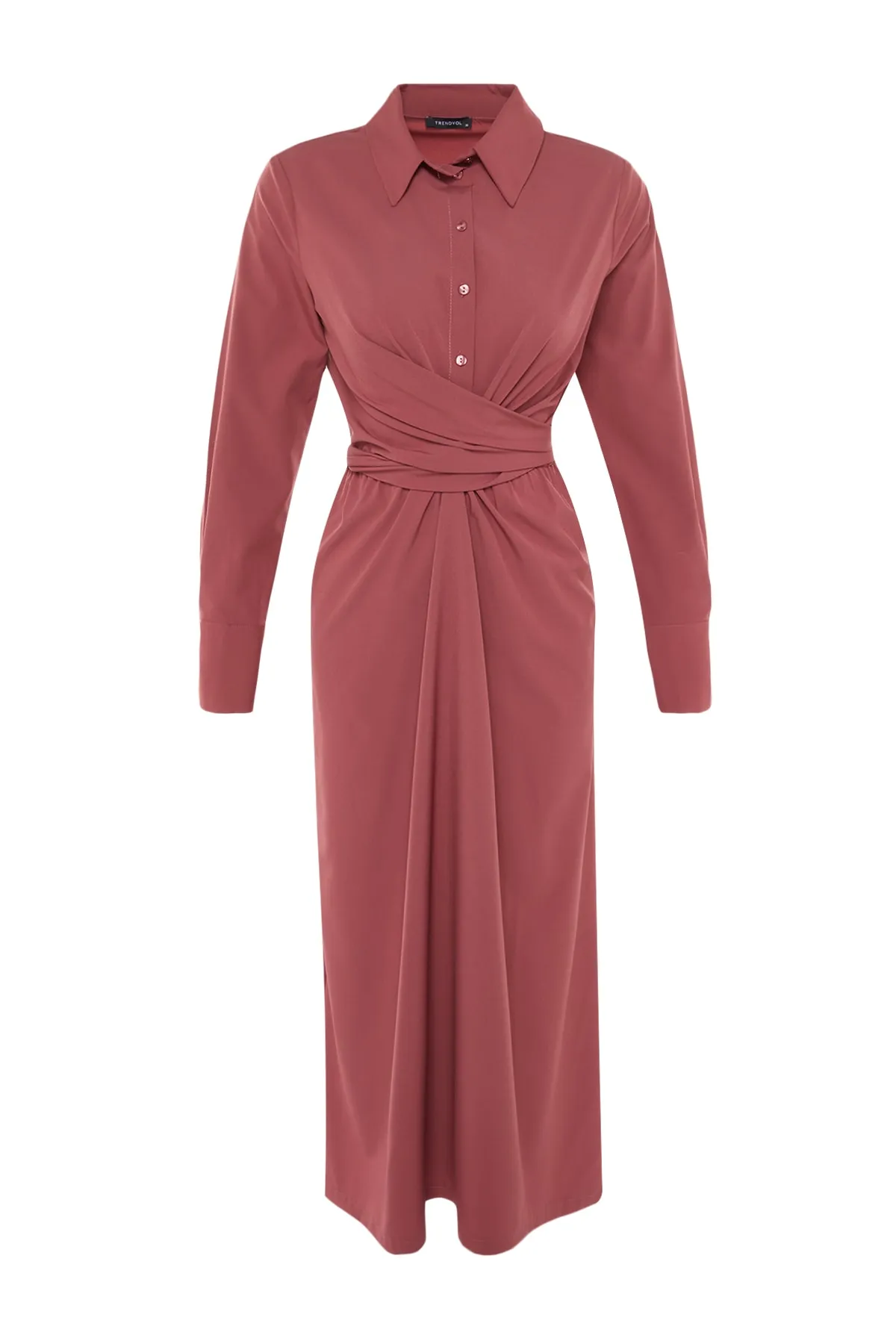 Trendyol Modest  Gewebtes Kleid aus Fallschirmstoff mit getrockneter Rose, Schnürung und detaillierter halber Knopfleiste TCTSS23EB00103