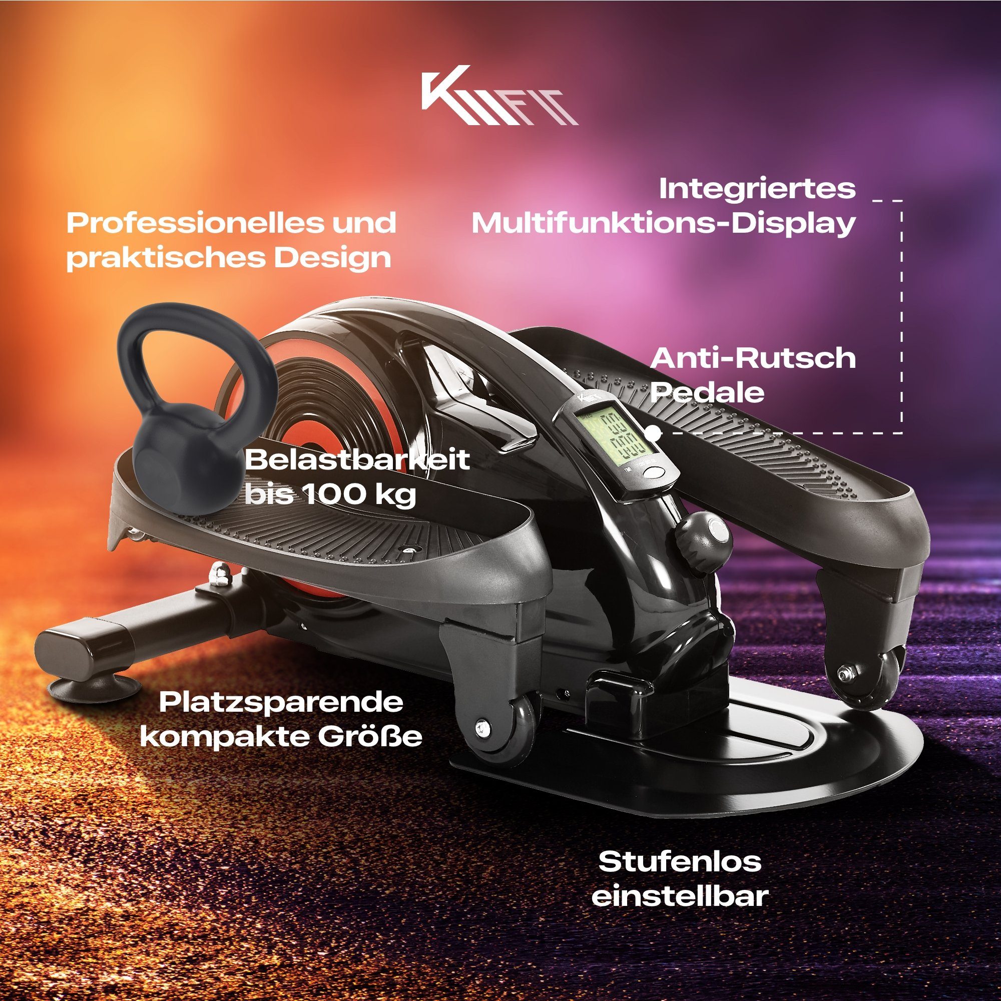 KM - Fit Multitrainer Heimtrainer Mini Ellipsentrainer Fitness Sport Display + APP, (Stück, Schwarz)