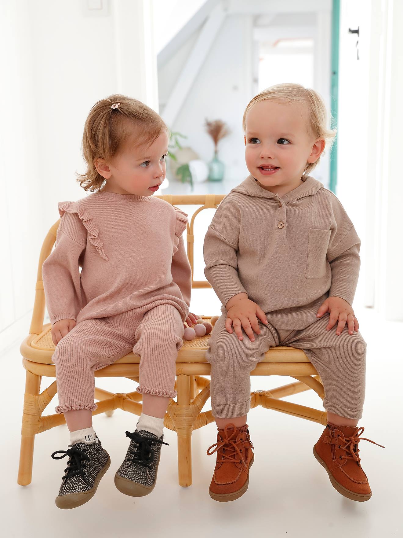 Vertbaudet Kinderzimmer Sitzbank aus Rattan BOHO - natur/blumenform