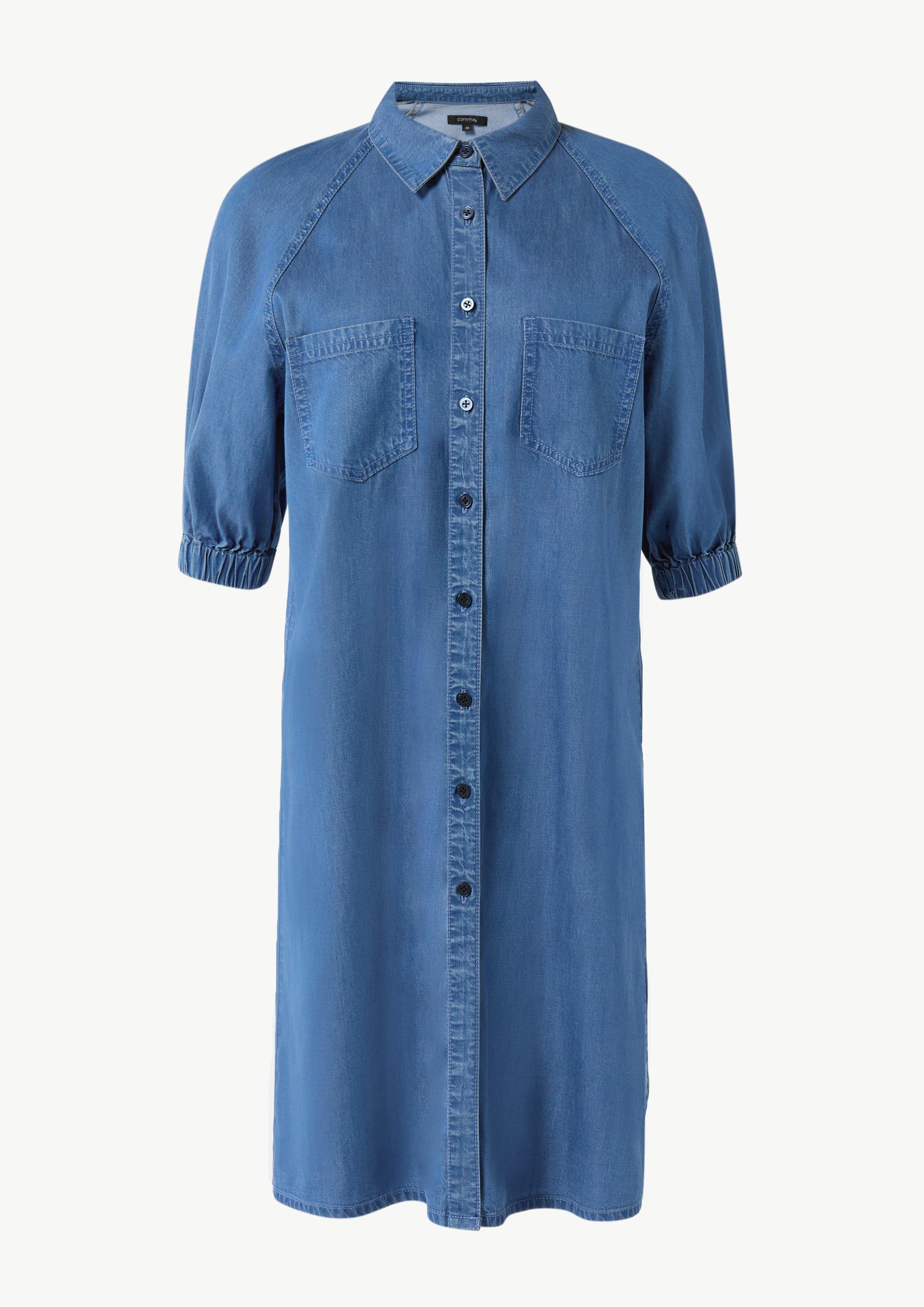 Fließendes Denimkleid mit Knopfleiste - blau