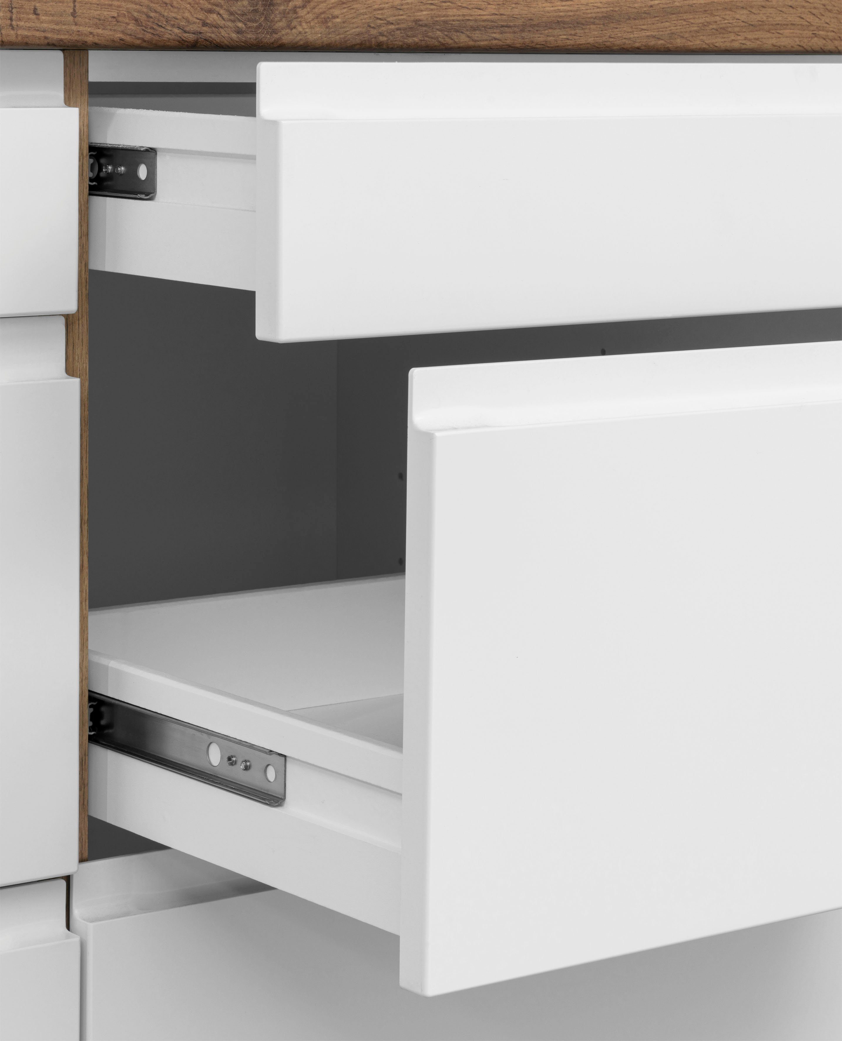 HELD MÖBEL Küche Bruneck, 300 cm breit, Ceran-oder Induktionskochfeld, hochwertige MDF-Fronten