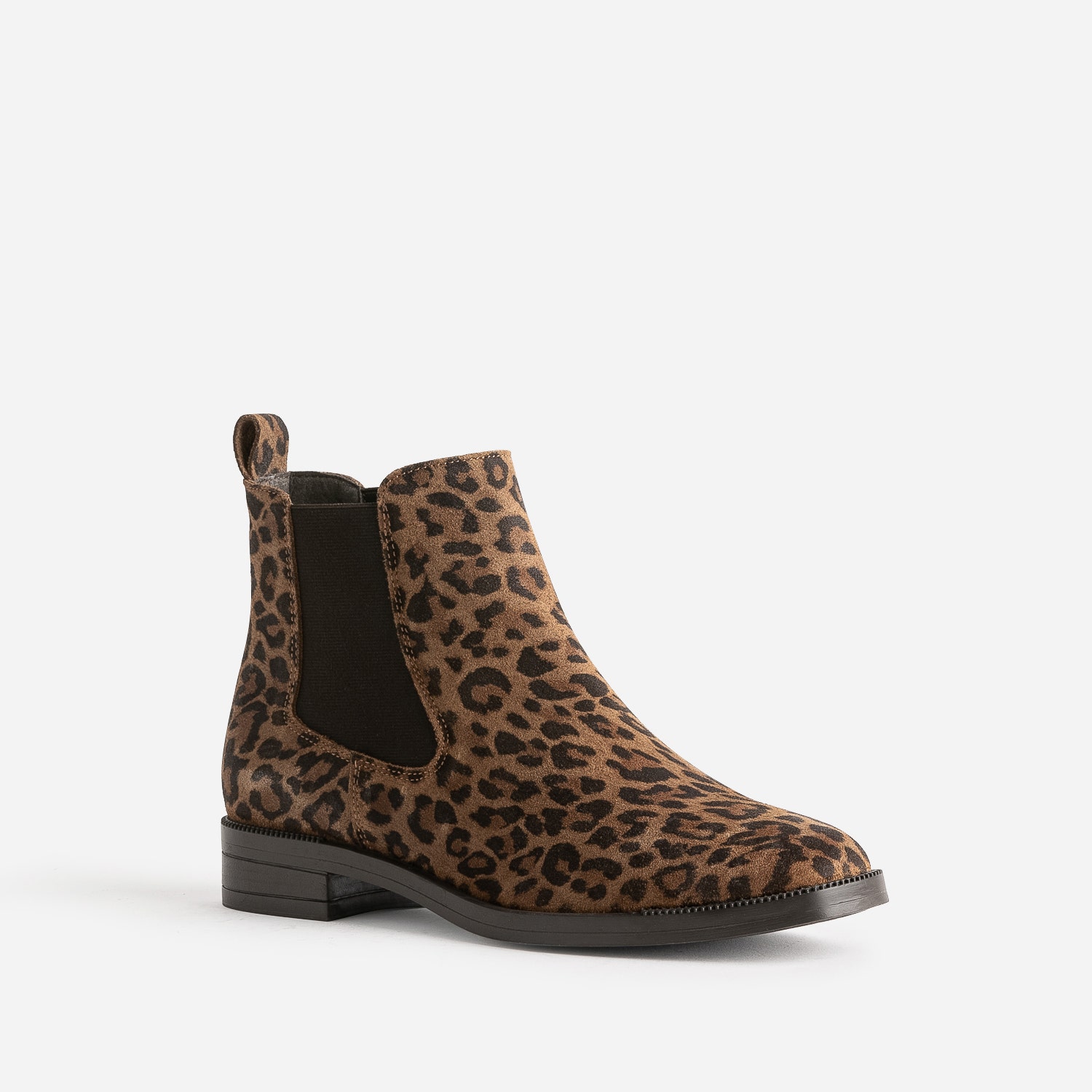 Chelsea boots camel éco-conçu cuir velours à motif léopard