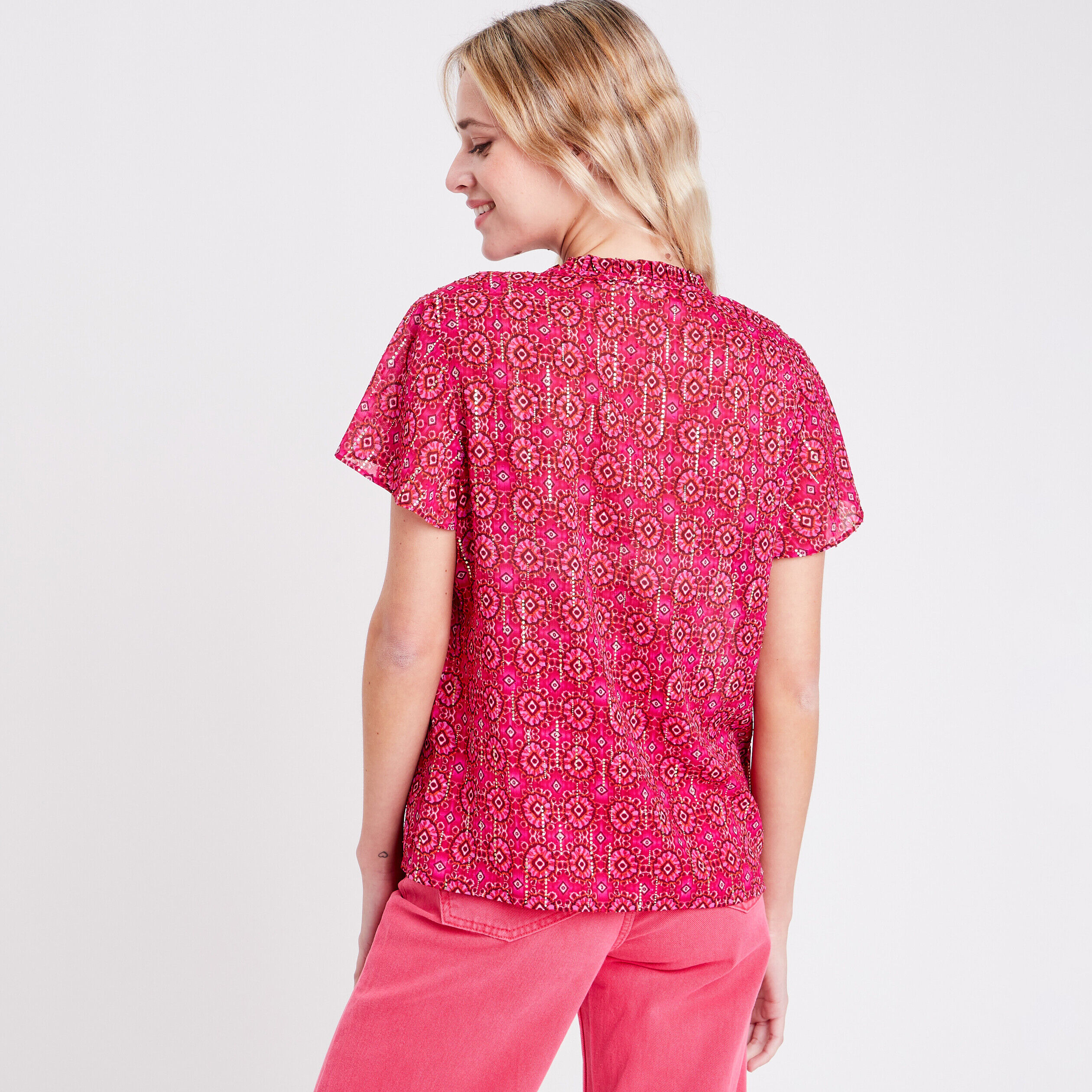Blouse avec manches courtes rose femme | Cache Cache
