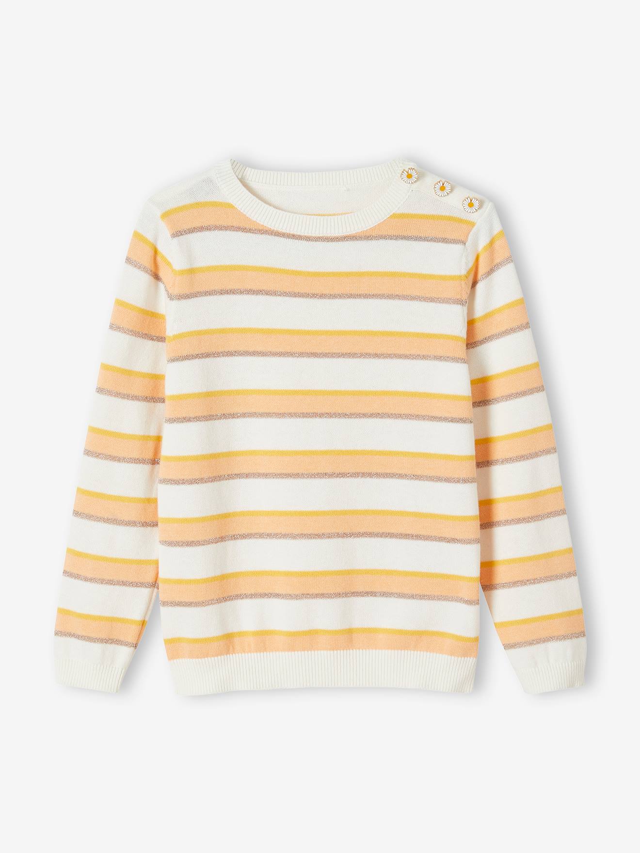 Vertbaudet Mädchen Pullover mit Glitzerstreifen - senfgelb gestreift