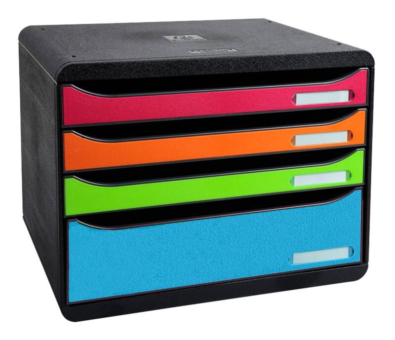 Exacompta Schubladenbox mit 4 Schubladen Big Box Plus Horizon Maxi Kunststoff Harlekinfarben 35,5 x 27 x 27,1 cm