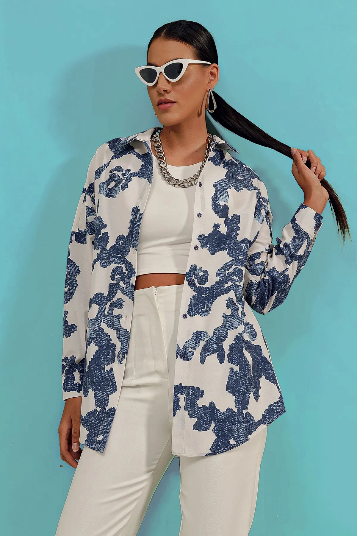 Bigdart  3900 Oversize Long Basic Shirt – D.dunkelblau