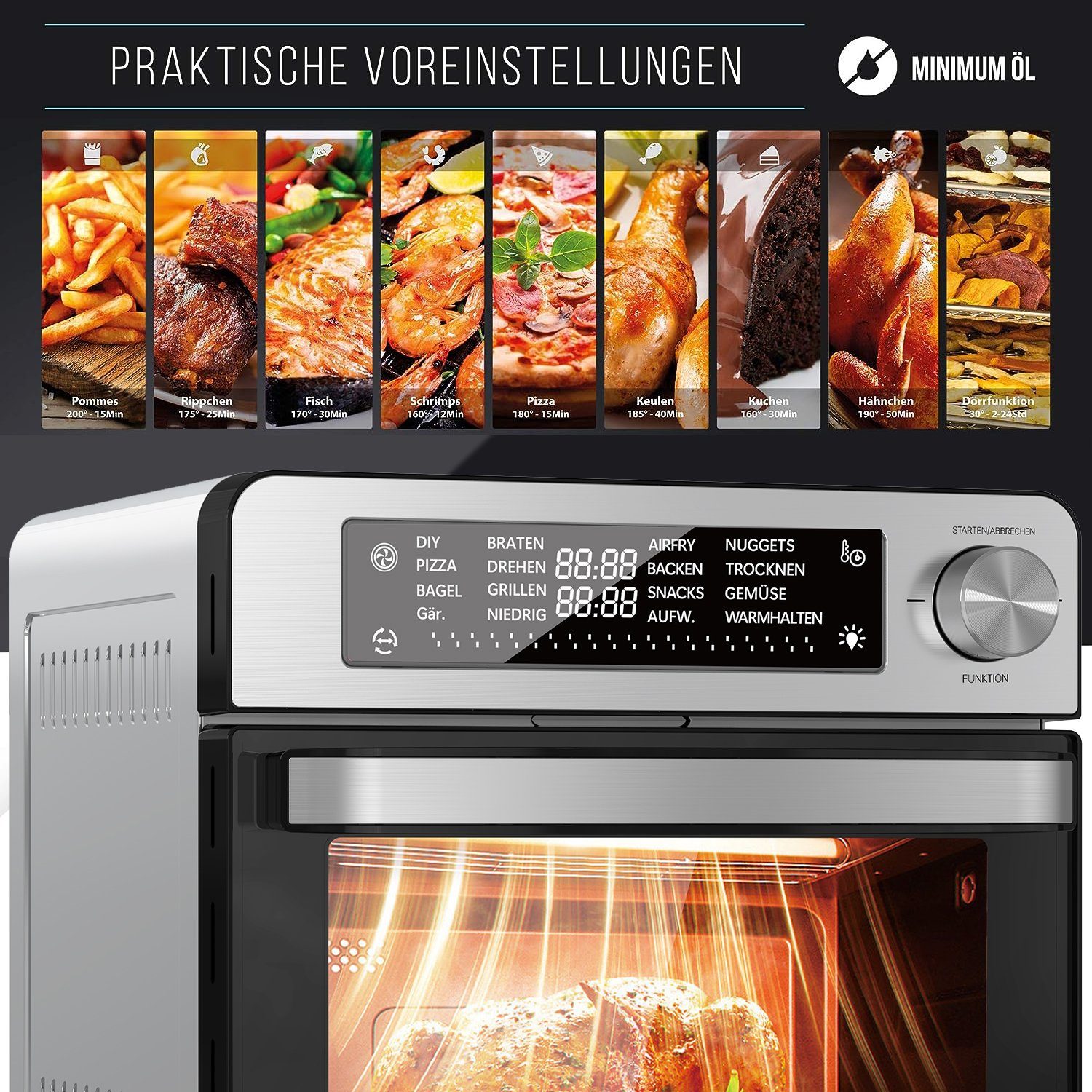 JOEAIS Heißluftfritteuse 14L XXL Ohne Öl Air Fryer 1700W Heizluft Fritteuse LED-Touchscreen, Airfryer Einstellbare Zeit/Temperaturregelung für Luftbraten, Braten