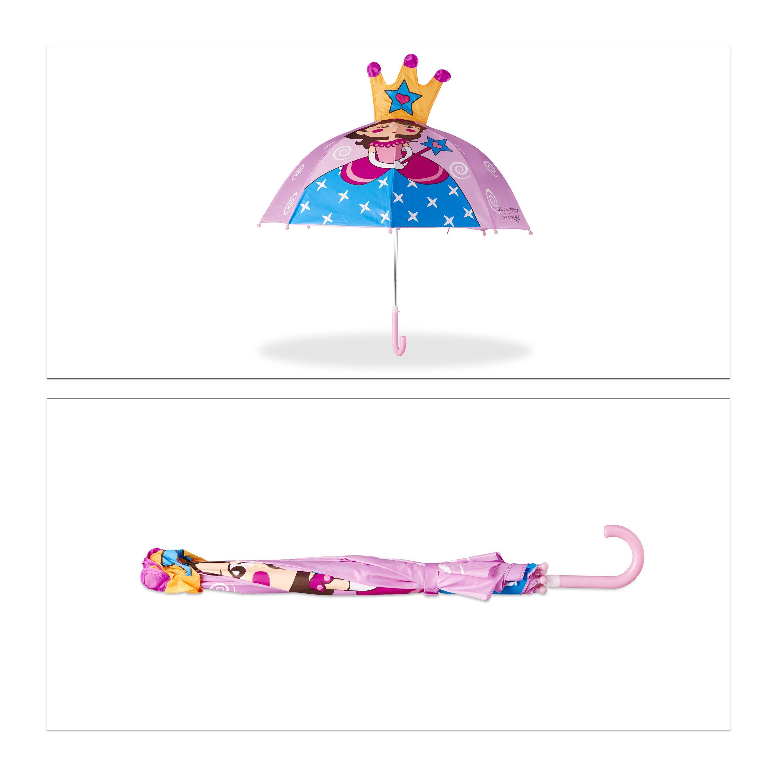 relaxdays Stockregenschirm Kinderregenschirm mit 3D Motiv, Prinzessin