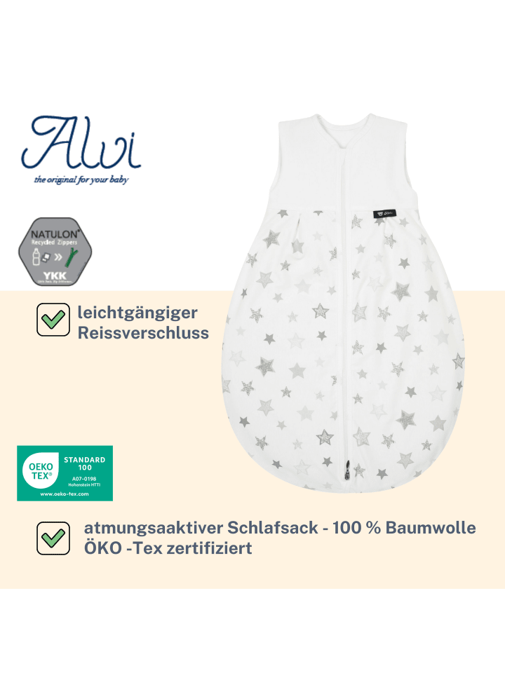 Alvi Mäxchen Sommer Schlafsack light Exclusiv in Silver Stars Silbergrau günstig kaufen