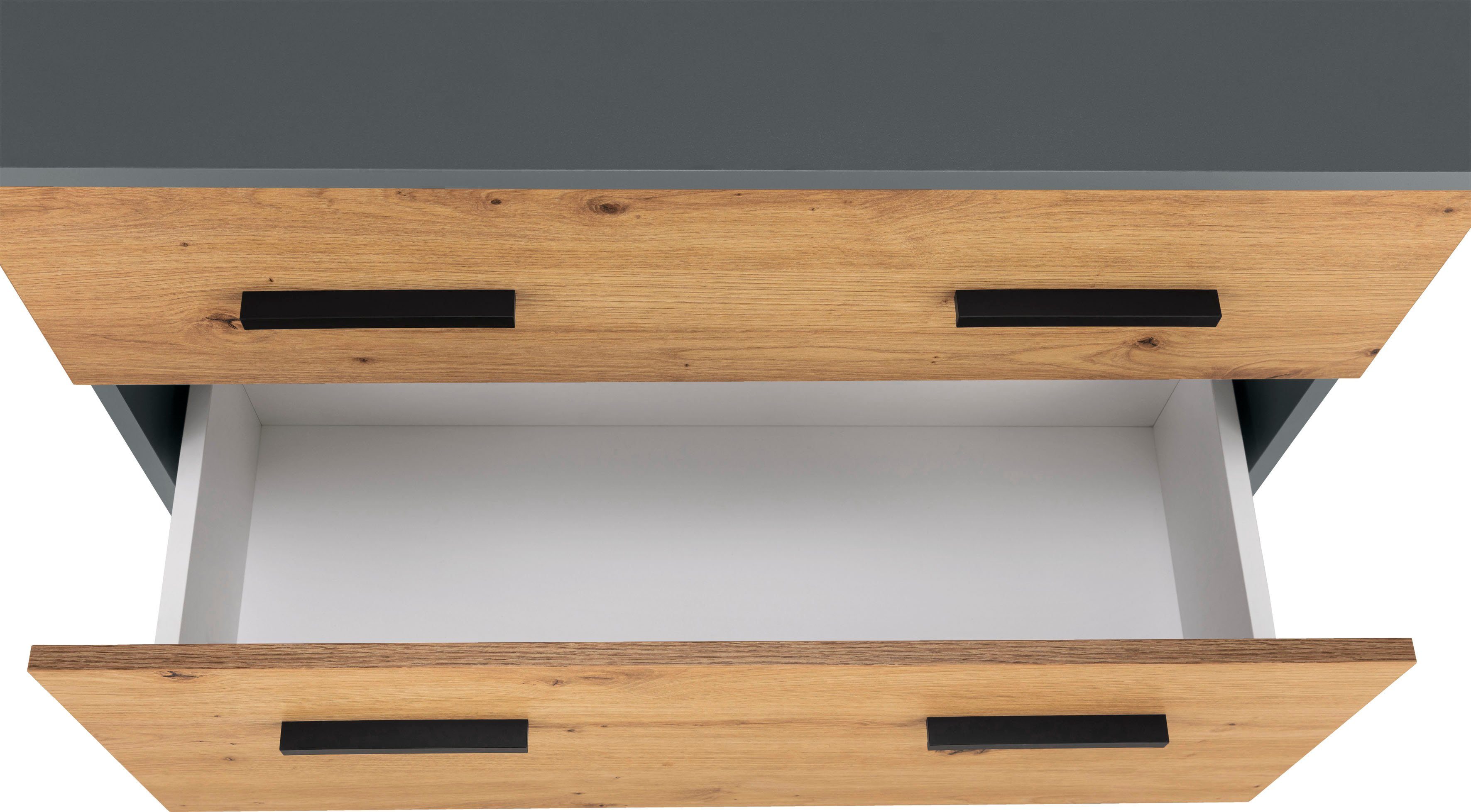INOSIGN Waschbeckenunterschrank Skara mit Klappe und Schubkasten, schwarze Griffe, Breite 80 cm, Höhe 55 cm