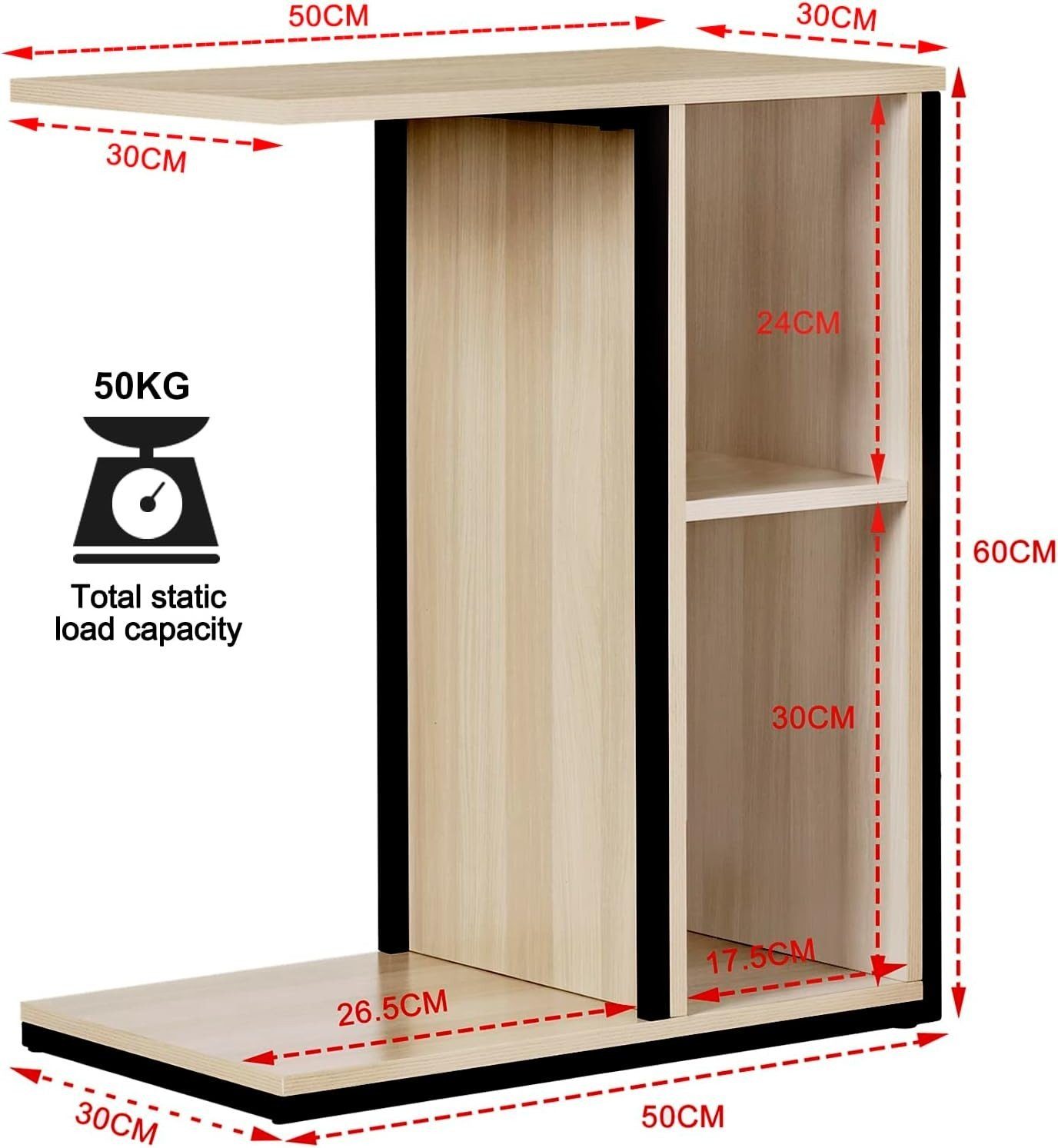 EUGAD Beistelltisch (1-St), mit Tischplatte, in C-Form aus Holz