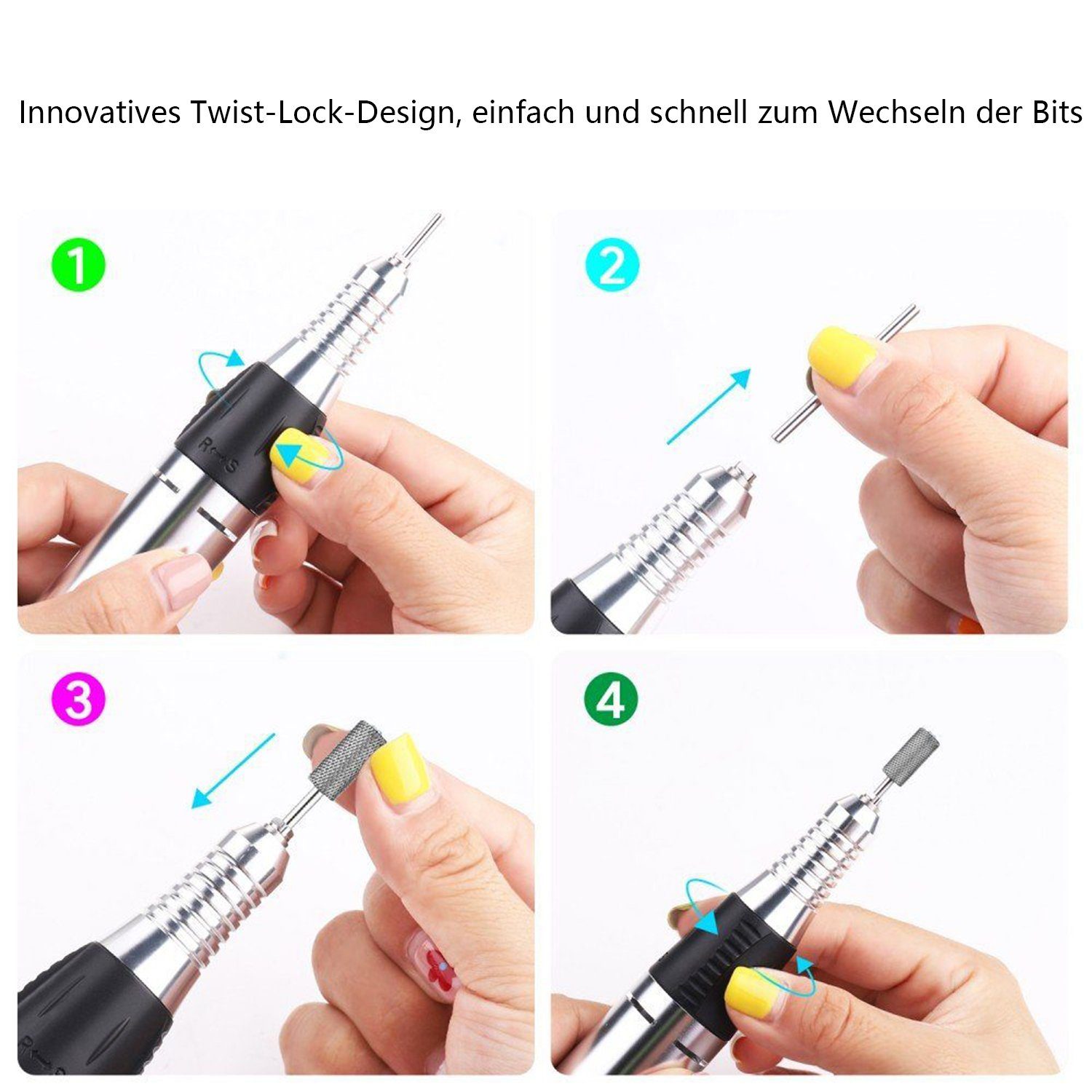 JSDA Maniküre-Pediküre-Set, Nagelfräser 30000 U/min 35W inkl.4 Bits