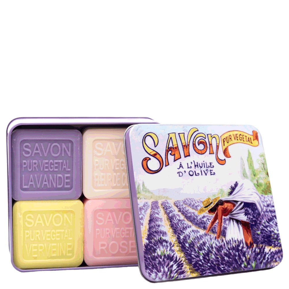 La savonnerie de nyons Coffret de 4 Savons (Lavande, Verveine,Fleur de Coton, Rose) Cueillette Savon