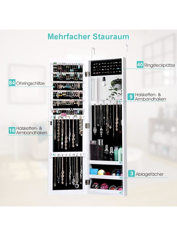 COSTWAY Schmuckschrank mit Spiegel in Weiß günstig kaufen onesize