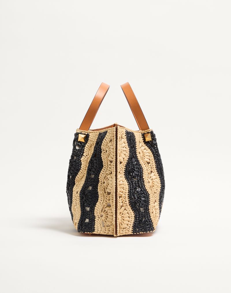 Valentino Garavani Medium Raffia Shopping Bag med Bølgemønster