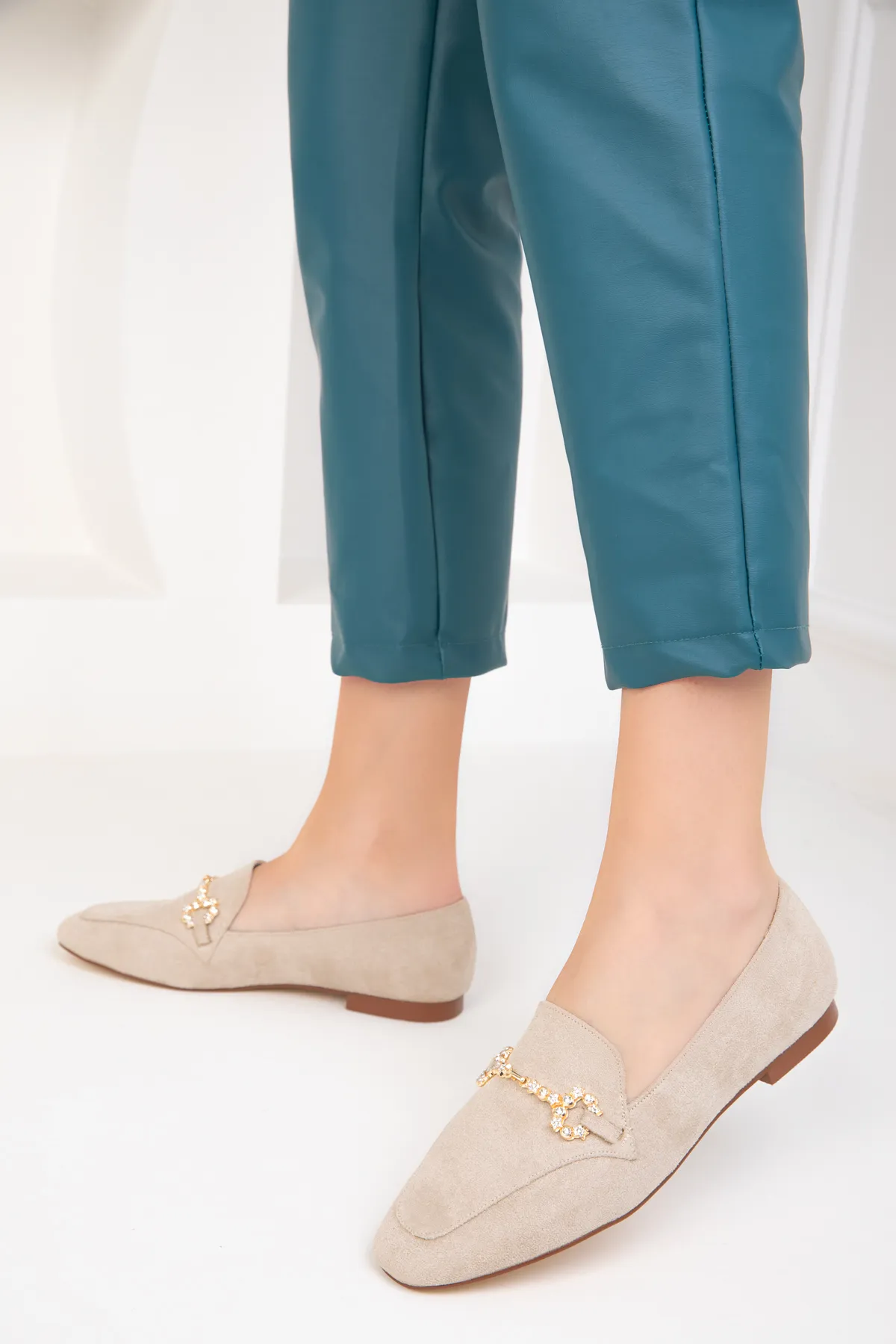 SOHO  Beige Wildleder-Gold Damen Ballerinas 18727