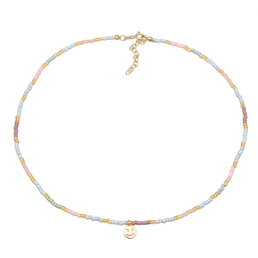 Elli Elli Collier Femmes Choker Emoji Pendentif verre Beads pastel en argent sterling  collier