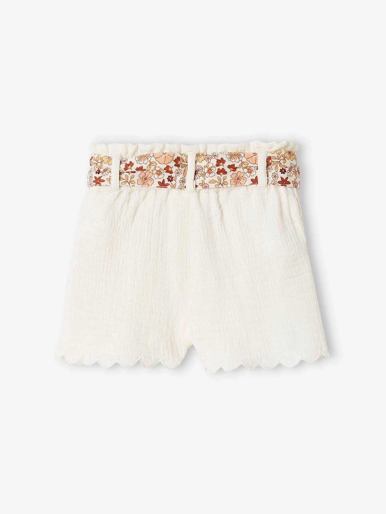 Vertbaudet Baby Musselin-Shorts mit Blumengürtel - aprikose