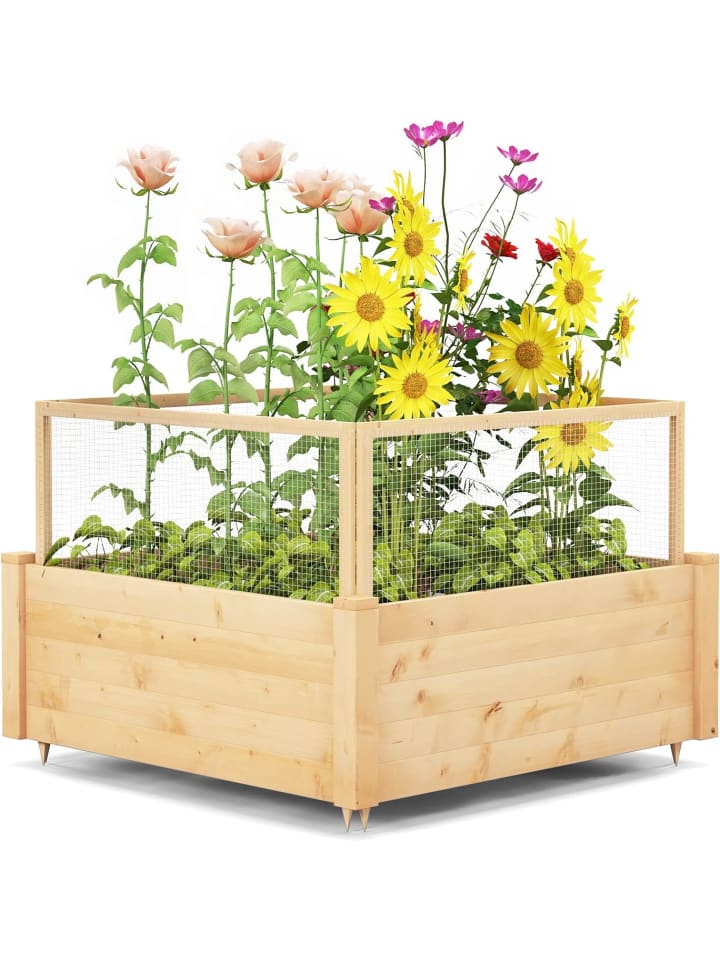 COSTWAY Hochbeet mit Schutzgitter 107cm in Beige günstig kaufen onesize