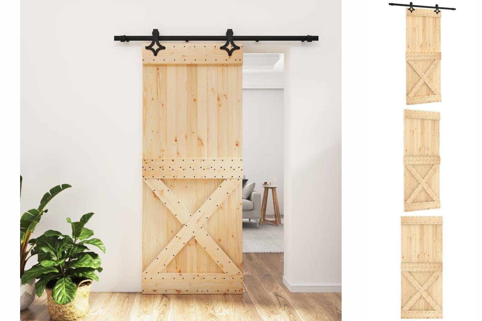 vidaXL Zimmertür Schiebetür mit Beschlag 85x210 cm Massivholz Kiefer Zimmertür Innentür
