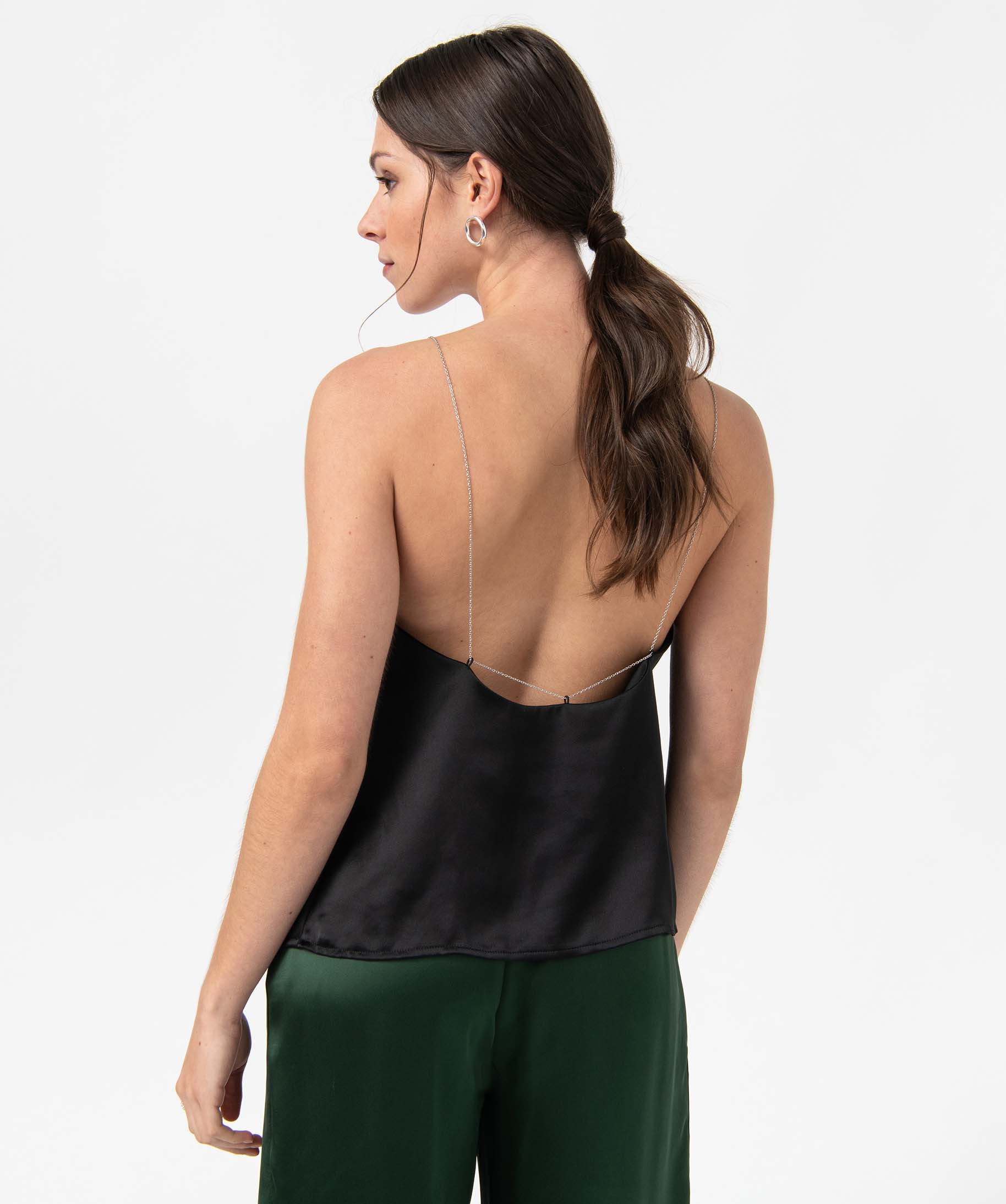 Blouse femme à fines bretelles chaine Gémo x Nolwenn Crème noir | GEMO