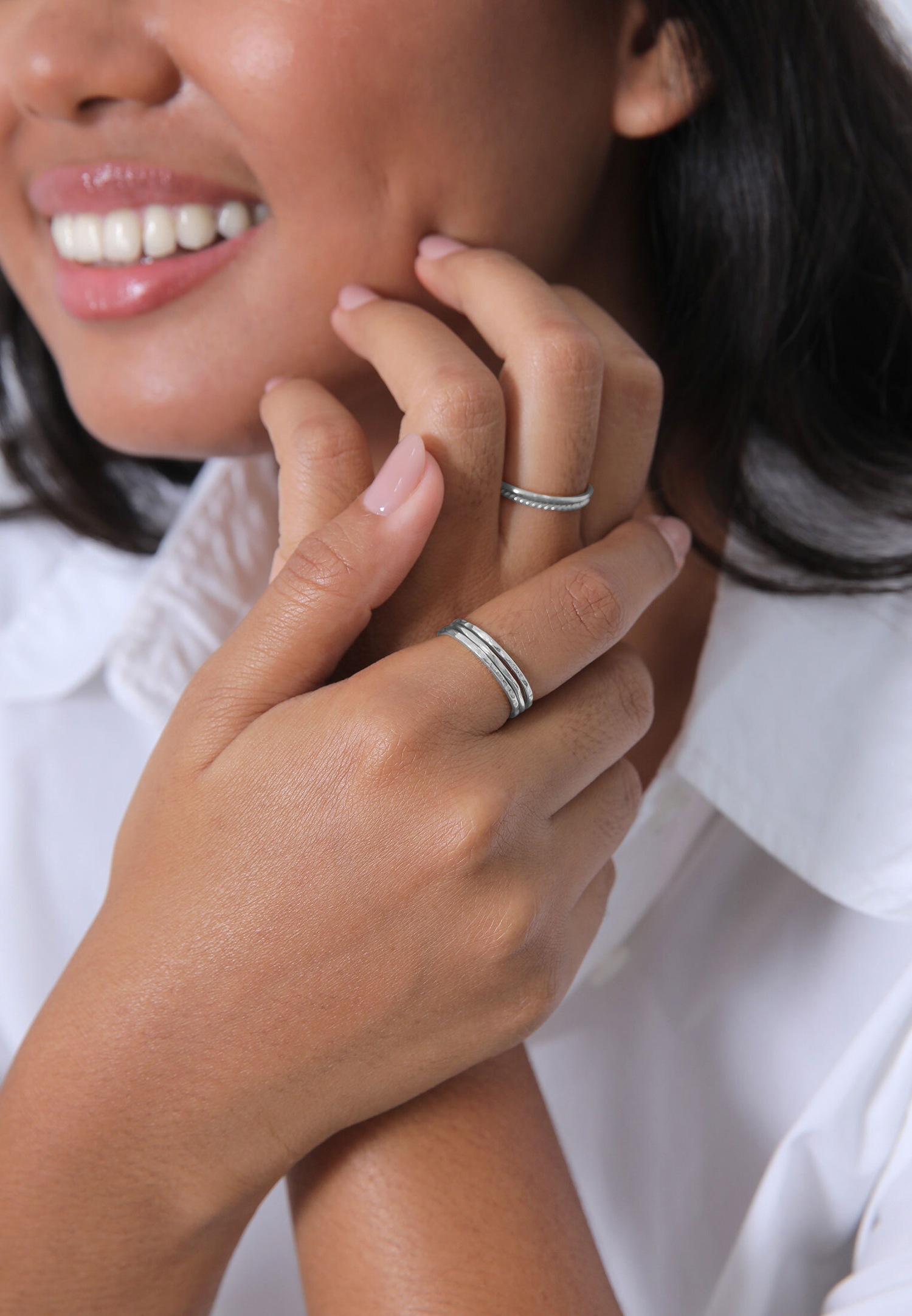 Elli női minimalista, egymásra rakható gyűrűszett, trendi blogger stílusú, 925-ös sterling ezüstből