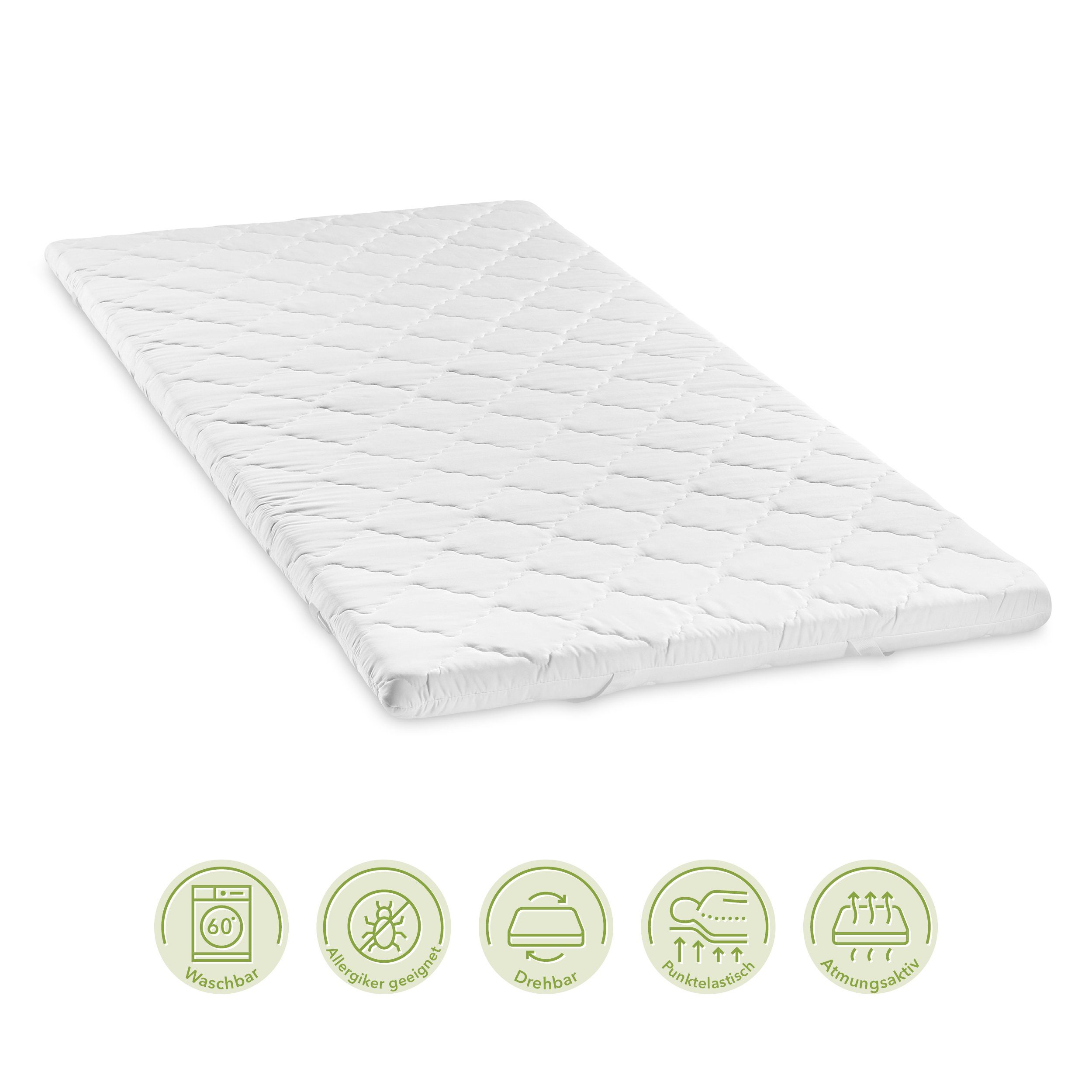 Topper für Druckentlastung und mehr Komfort, mit Eckgummis zur Befestigung, Dreamstar, 6 cm hoch, Komfortschaum, orthopädische Matratzenauflage 90 x 200 cm