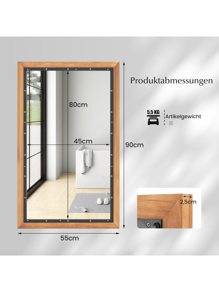 COSTWAY Wandspiegel 55x90cm in Beige günstig kaufen onesize
