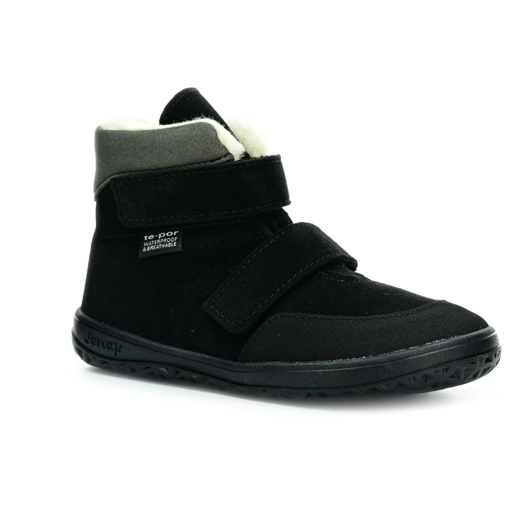 Jonap Jerry Winter mit Wolle gefütterte schwarze Winterbarfußschuhe
