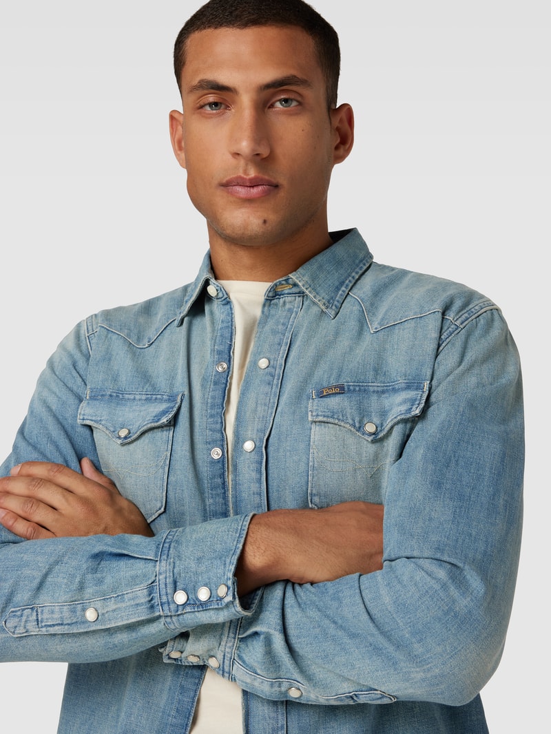 Regular Fit Jeanshemd mit Brusttaschen Modell 'ICON' in jeans