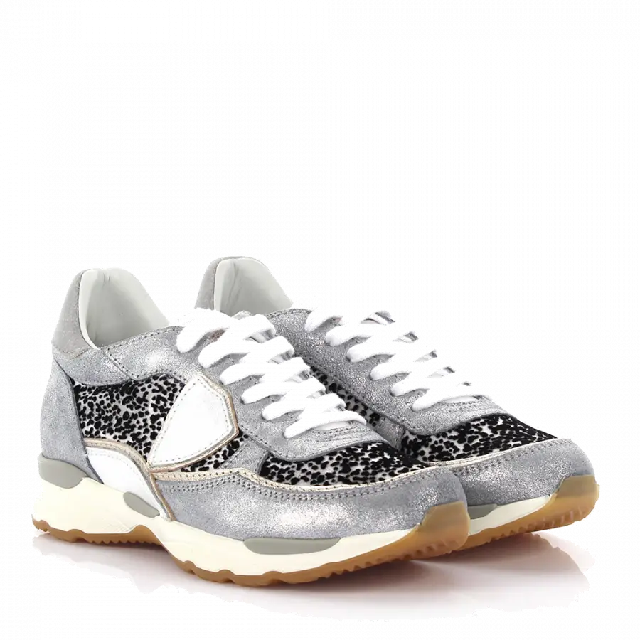 Philippe Model - Sneaker low Bassa Kalbsleder Finished Logo schwarz silber weiß - grau