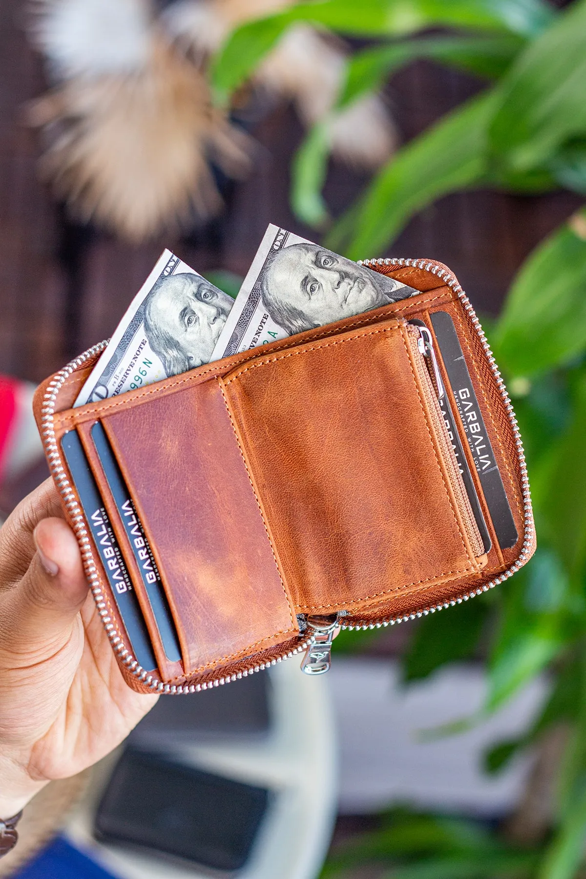 Garbalia  Sydney Crazy Tan Unisex-Geldbörse aus echtem Leder mit Reißverschluss und Münzfach