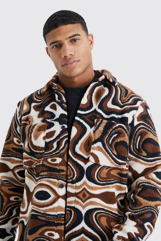 Borg-Overshirt mit abstraktem Print