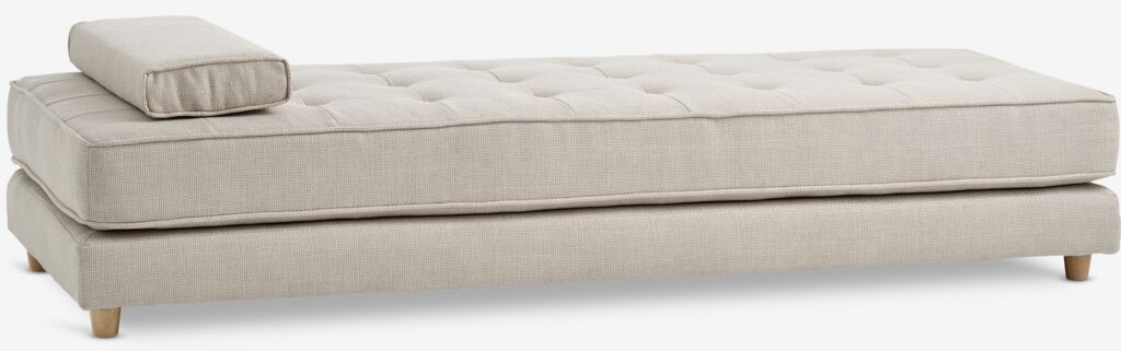 VARMARK Sofa rozkładana VARMARK 190x76 z poduszkami tkanina beżowa/kolor dębowy