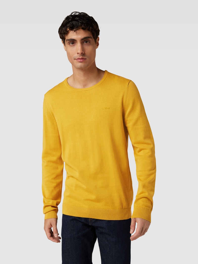 Strickpullover mit Label-Stitching Modell 'BASIC' in gelb