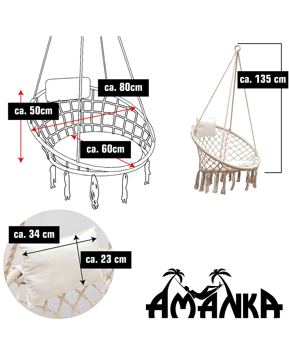 Hängesessell AMA-121 Makramee Rund