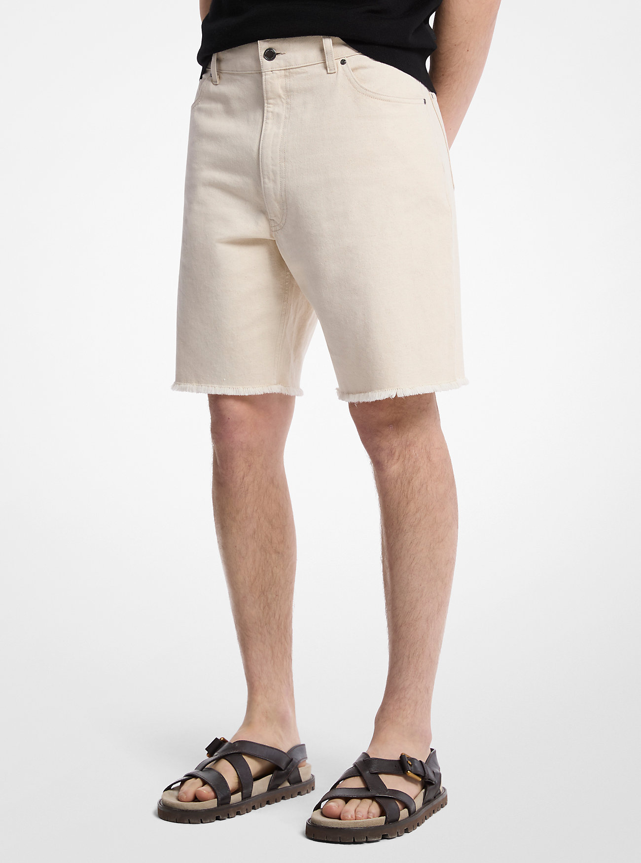 Frynsete denimshorts - ECRU