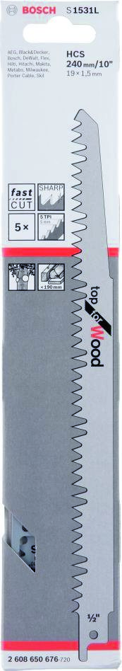 Bosch Blue Accessories 2608650676 S1531L Reciprocating Saw Blade Top for Wood 240 mm 5 pieces
