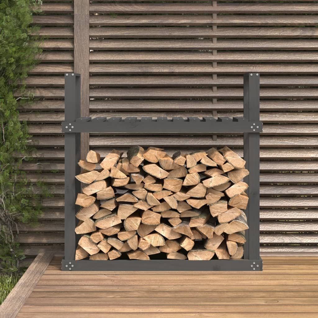vidaXL Kaminholzregal Kaminholzregal Grau 110x35x108,5 cm Massivholz Kiefer Holzlagerung, BxTxH:110x35x108 cm