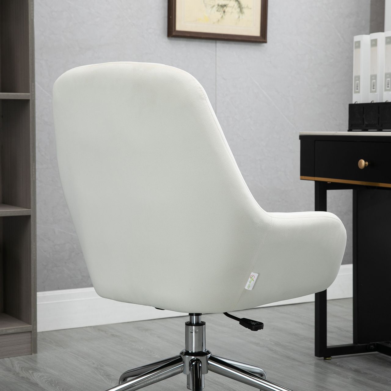 Vinsetto Schreibtischstuhl mit Samt-Optik höhenverstellbarer Arbeitsstuhl Creme