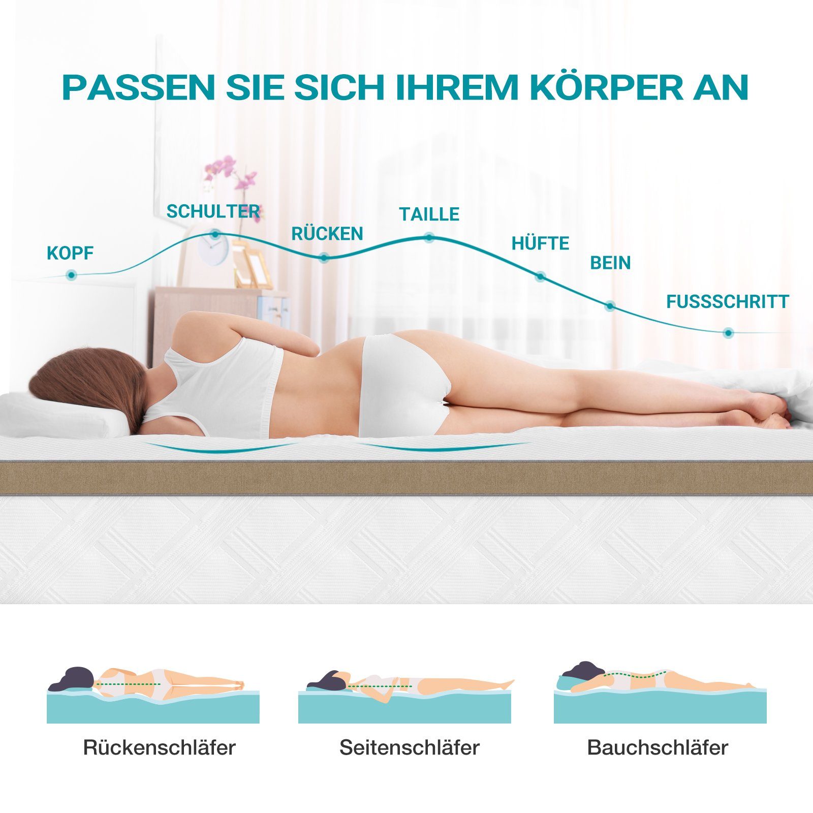Topper Matratzentopper 90/140/160/180x200cm, H3 Härtegrad für Mattress, BedStory, 7.5 cm hoch, Kaltschaum, Matratzenauflage mit Waschbarem Bezug für Boxspringbett