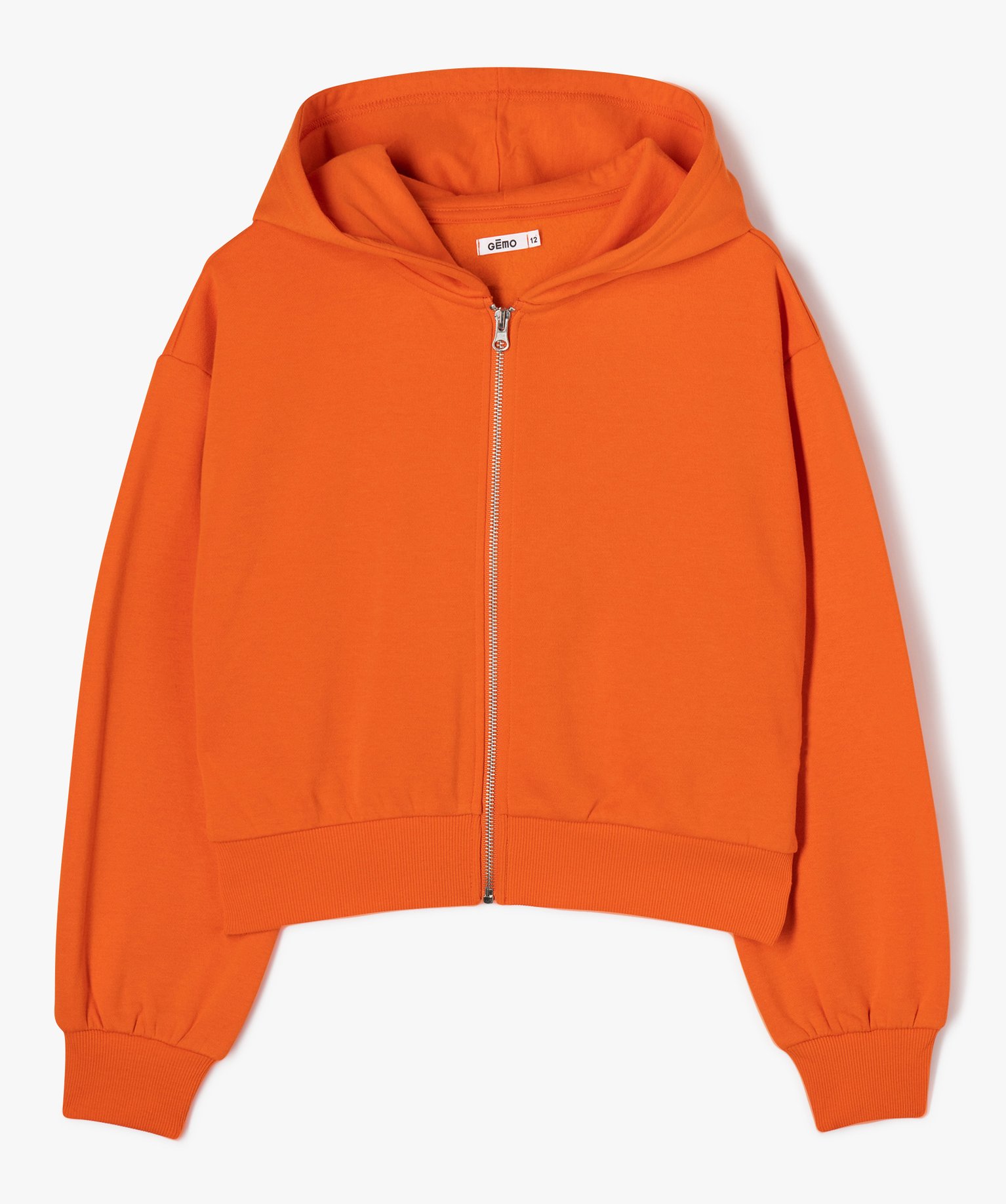 Sweat zippé à capuche coupe courte fille orange | GEMO