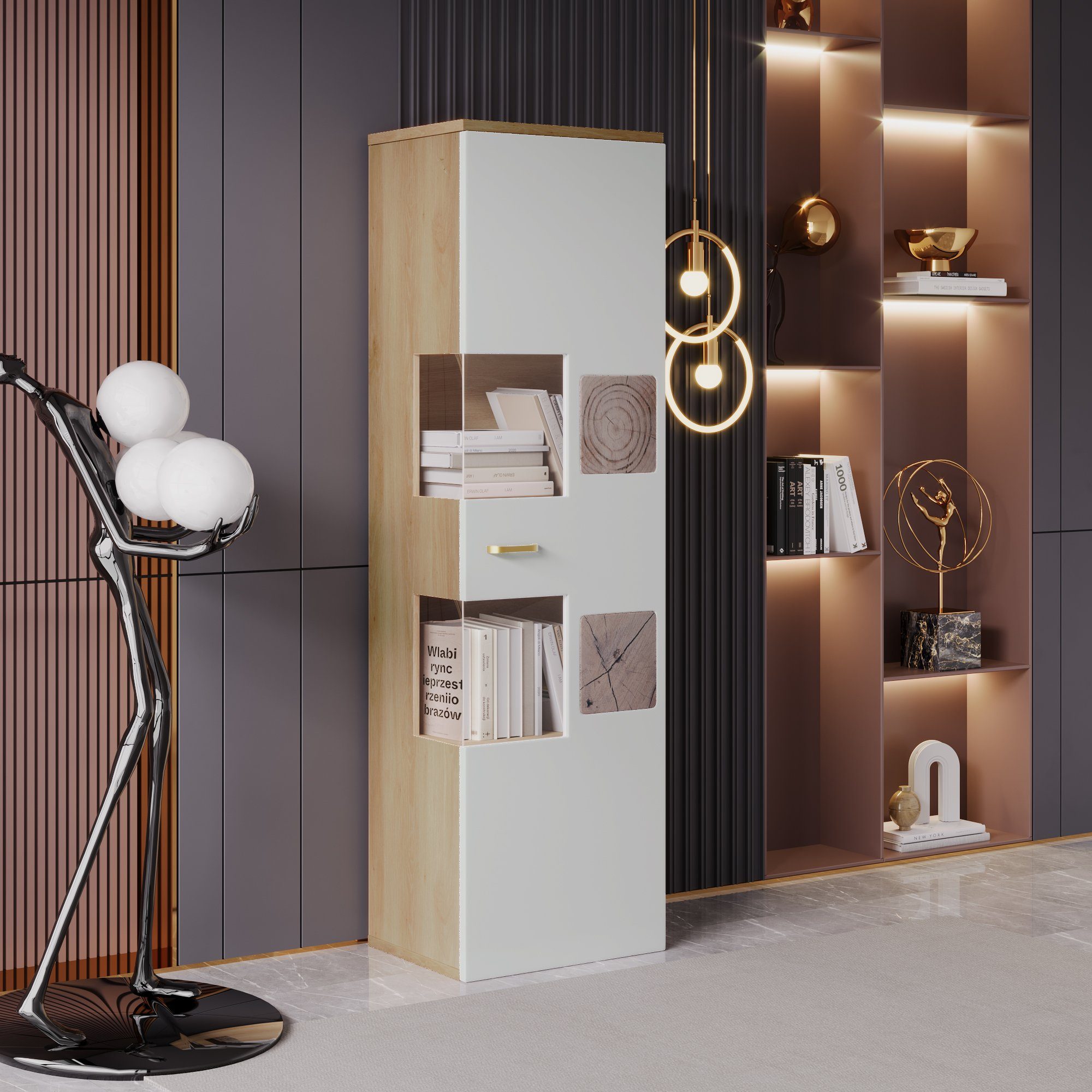 REDOM Vitrine (155 x 52 x 40 cm) Ausreichend Stauraum, mit LED-Beleuchtung