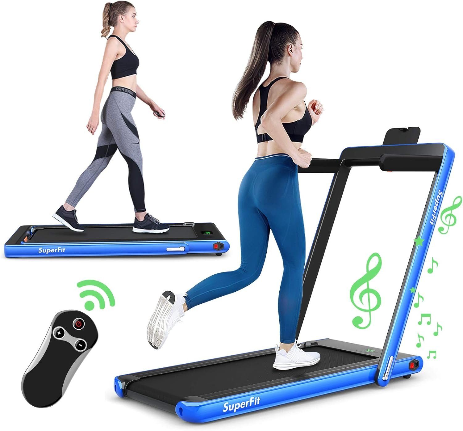 COSTWAY Laufband (2 in 1 Laufband klappbar 2,25HP, Walking Pad unter dem Schreibtisch), mit APP, Bluetooth und Fernbedienung, 1-12 km/h, Laufband für Zuhause